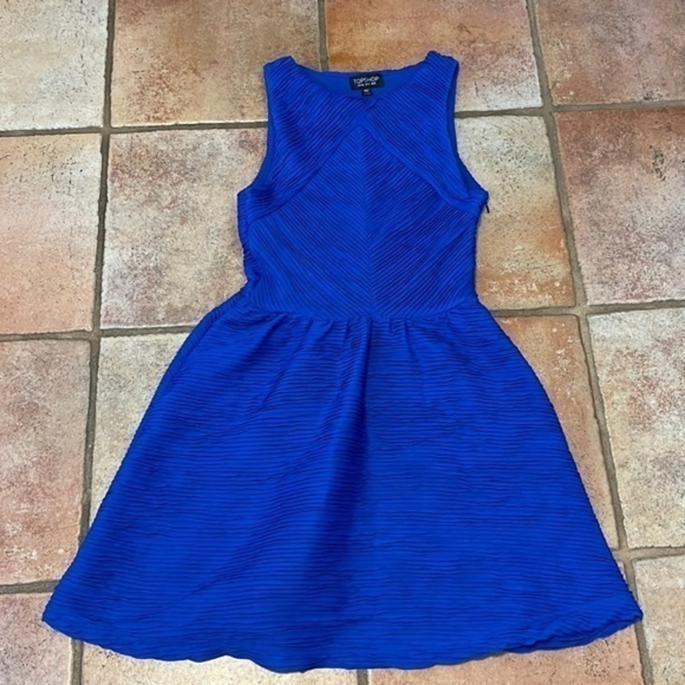TopShop ribbed satin skater dress in Royal Blue